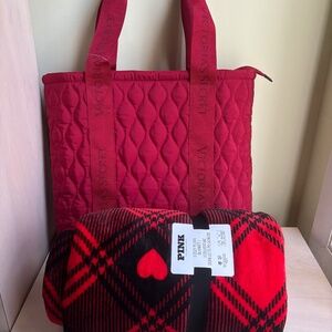 Sale! New Victoria’s Secret Red Zippered Tote Bag & Pink by VS Red Throw